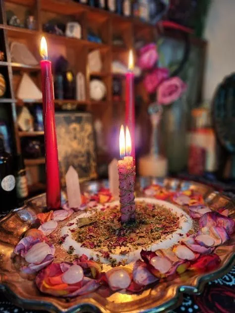 Altar preparado para ritual de endulzamiento